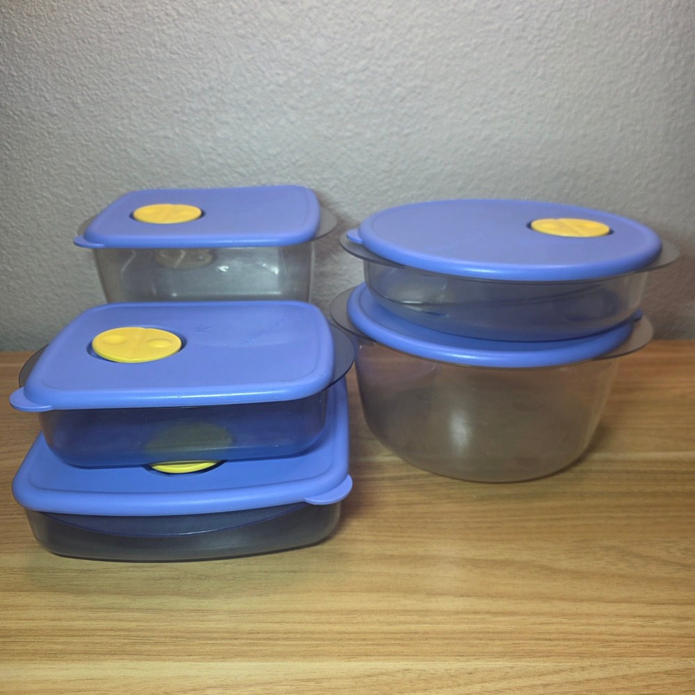 Tupperware Rock N Serve Set of 5 Blue Lid 4521A, 3704A, 3384A, 3385A, 3381B
